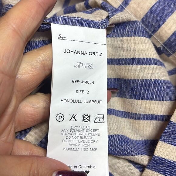 Johanna Ortiz linen/cotton blend Striped Strapless Jumpsuit, US2 - Picture 8 of 9